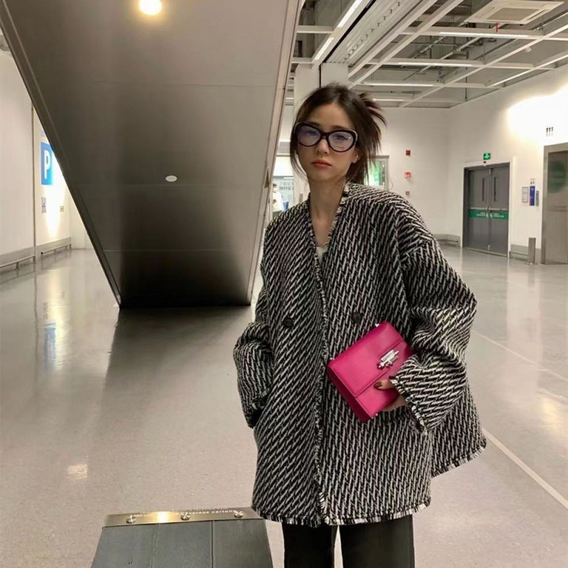 Plaid Women Simple Temperament Loose All matching Slimming Woolen Coat Picture Color - Shop at LoveMi