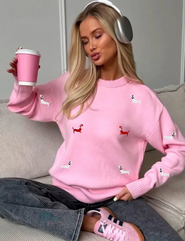 New Autumn And Winter Sweater Round Neck Long Sleeve Dog Print Casual Wyrr0Bt - Shop at LoveMi