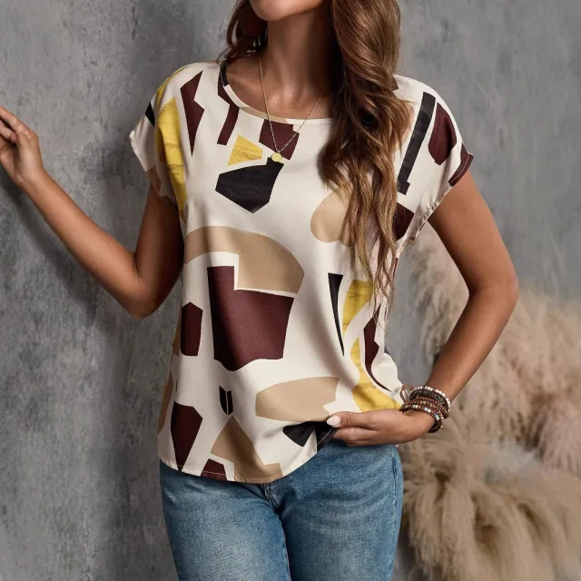 Womens Round neck Printed Short sleeve Top Yellow - Shop at LoveMi
