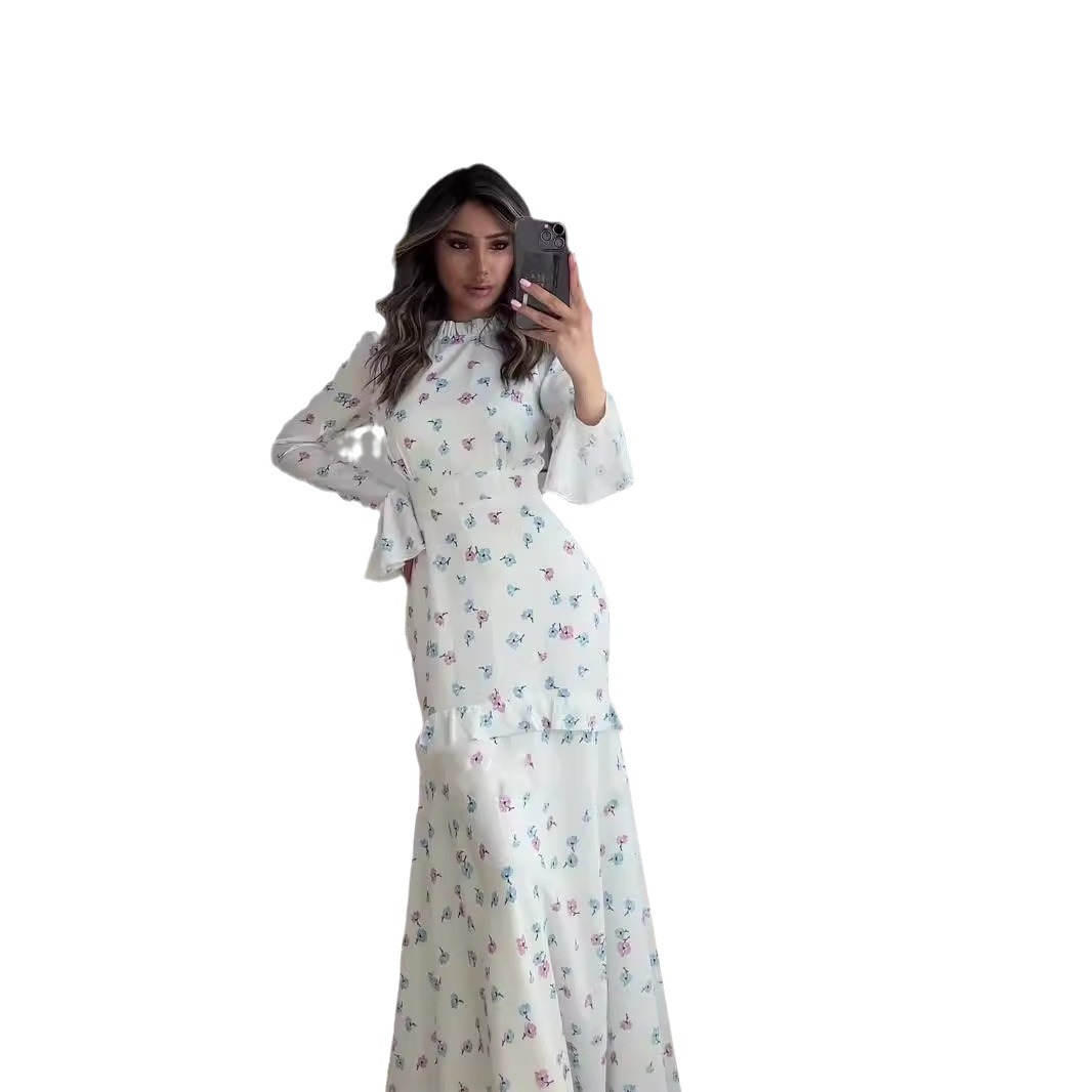 Gentle Floral Flounce Long Dress