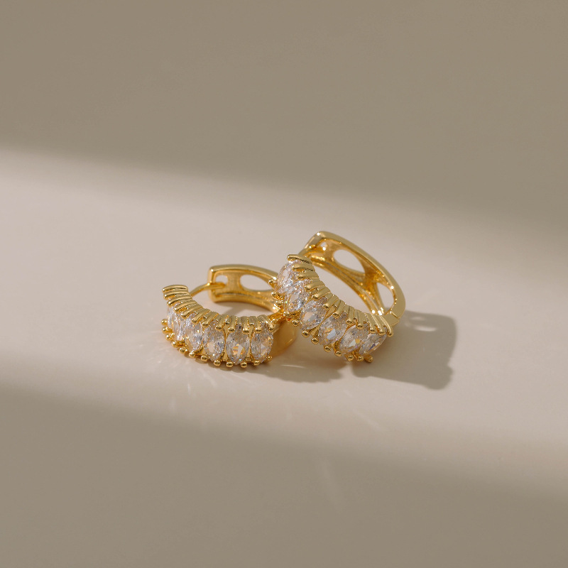 Women's Real Gold Electroplated Zircon Round Earrings
