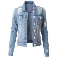 European And American Hole Lining Short Sleeve Women Women's Cowboy Coat - Light Blue - View 1