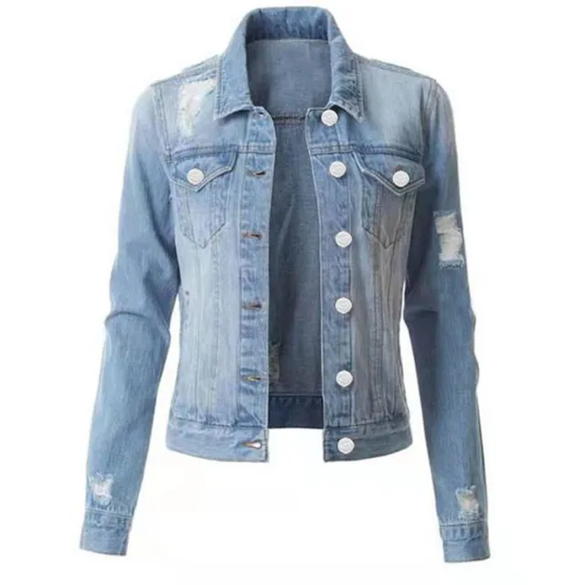 European And American Hole Lining Short Sleeve Women Women's Cowboy Coat Light Blue - Shop at LoveMi