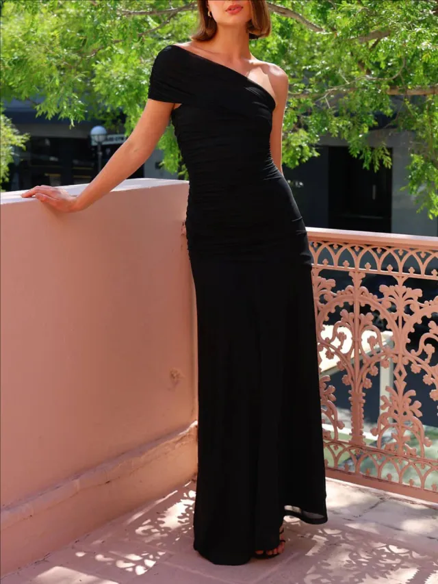 Womens Solid Color Off the Shoulder Halter Backless Dress Black - Shop at LoveMi