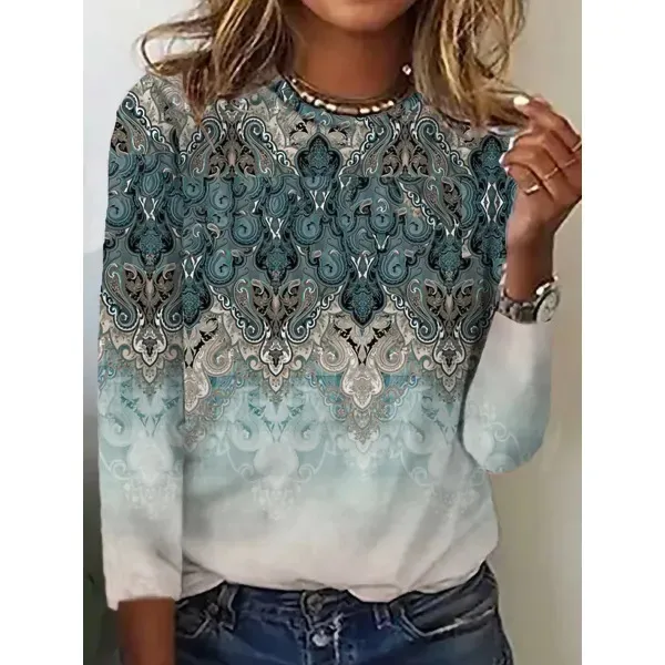 Loose Trendy Vintage Printed Round Neck T-shirt - F168Z858-5Xl