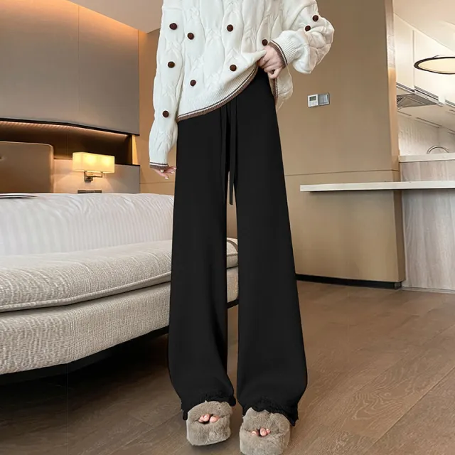 Glutinous Rice Pants High Waist Drooping Casual Soft Glutinous Mop Pants Black - Shop at LoveMi
