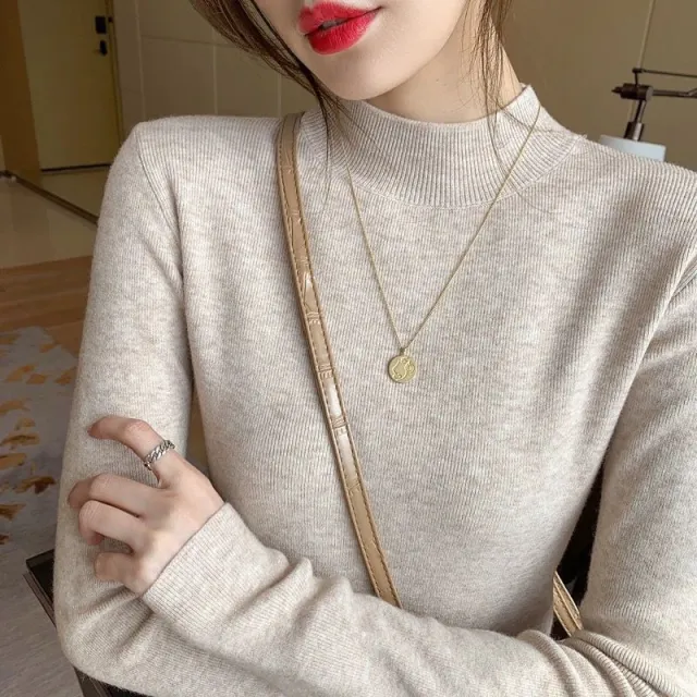 Inner Knitted Bottoming Shirt Slim Fit Slimming Long Sleeves Versatile Western Style Top Milk Tea Color - Shop at LoveMi