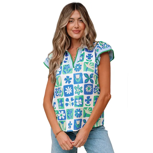 Floral Plaid Colorblock Pullover Green - Shop at LoveMi