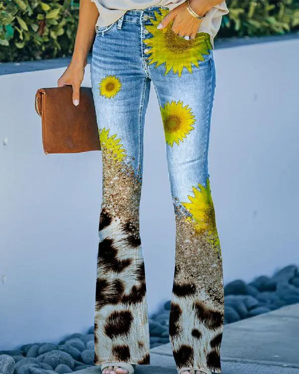 Printed Thin Jeans Large Size Women's Casual Pants H31809 - Shop at LoveMi
