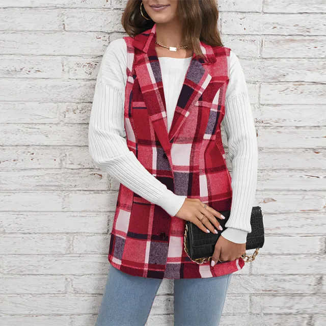 Women's Casual Versatile Lattice Vest Sleeveless Single breasted Red - Shop at LoveMi