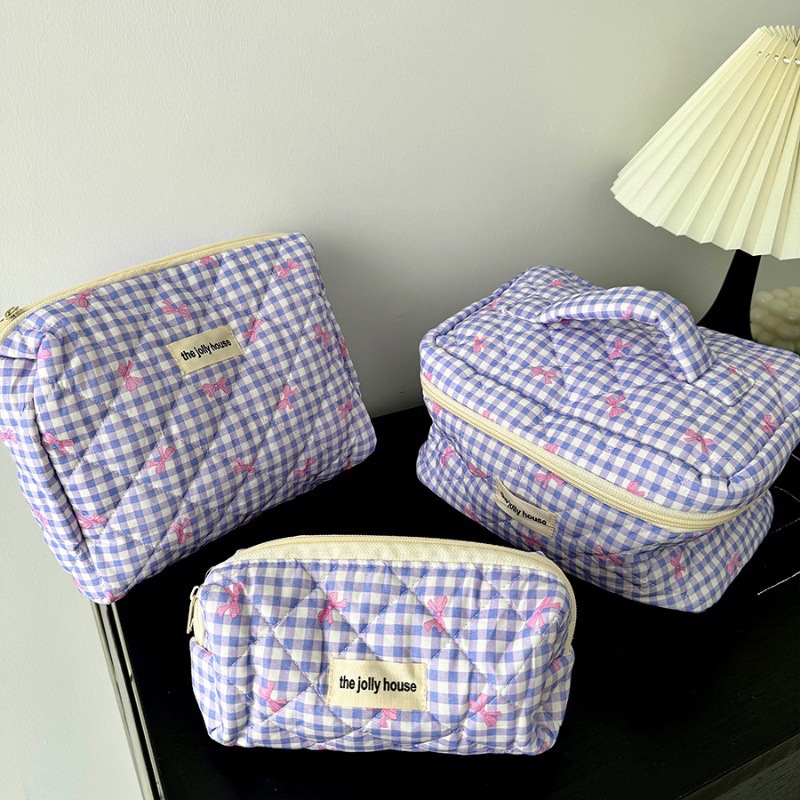 Title 8, Plaid Bow Cosmetic Bag Large Capacity Portable ...