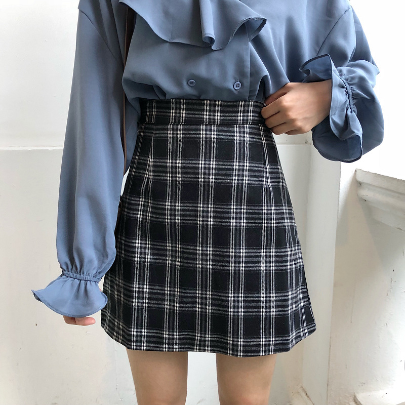 Hip Skirt High Waist Plus Size Plaid Short Skirt For Women