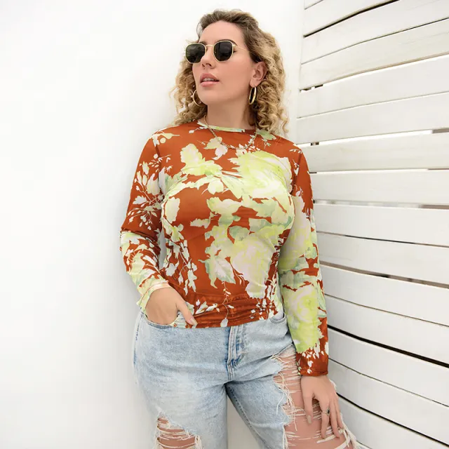 Foreign Trade Tie dyed Printed Slim Cover Belly Top Brown Yellow - Shop at LoveMi