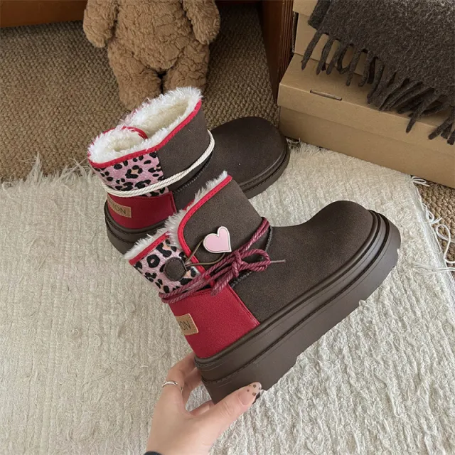 Mint Chocolate Thick soled Brown Snow Boots Red - Shop at LoveMi