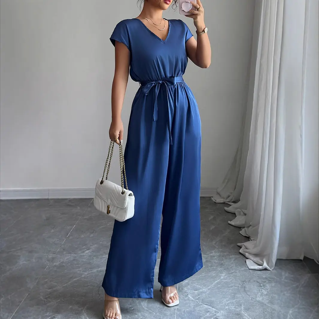 Fashion Wind Deep V High-waisted Wide-leg Jumpsuit