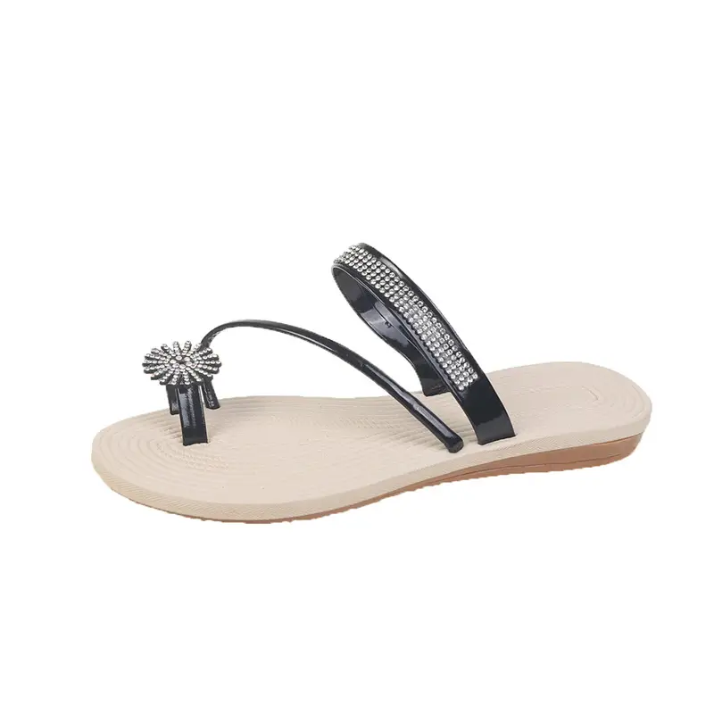 Outerwear Floral Rhinestone Flip-Flops Fairy Style Flat Sandals Two-Way Wear