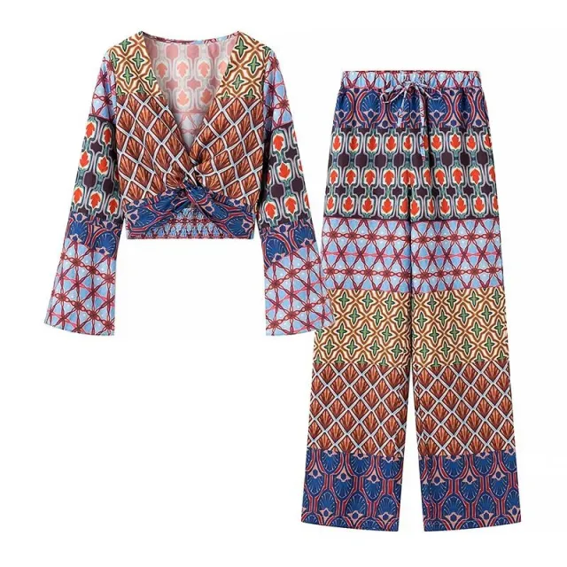 Women's Fashion Knot Print Top Wide leg Pants Suit - Shop at LoveMi