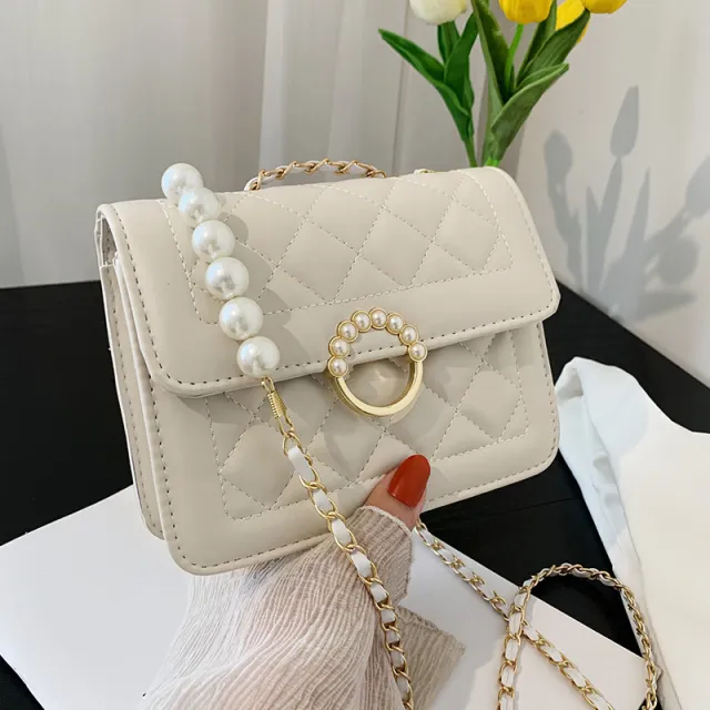 Diamond Chain Shoulder Crossbody Bag Beige - Shop at LoveMi