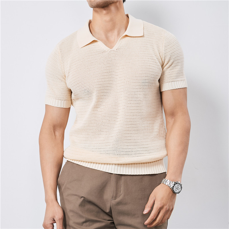 Men's Knitted Solid Color Short-Sleeve Polo Shirt 7