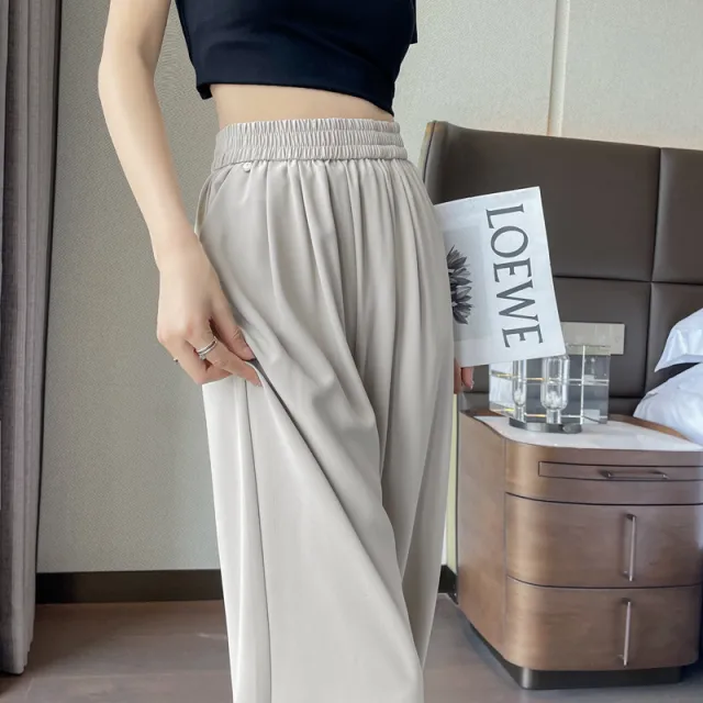 Women's Wide leg Pants Thin High Waist Drooping Ice Silk Casual Pants Light Gray - Shop at LoveMi
