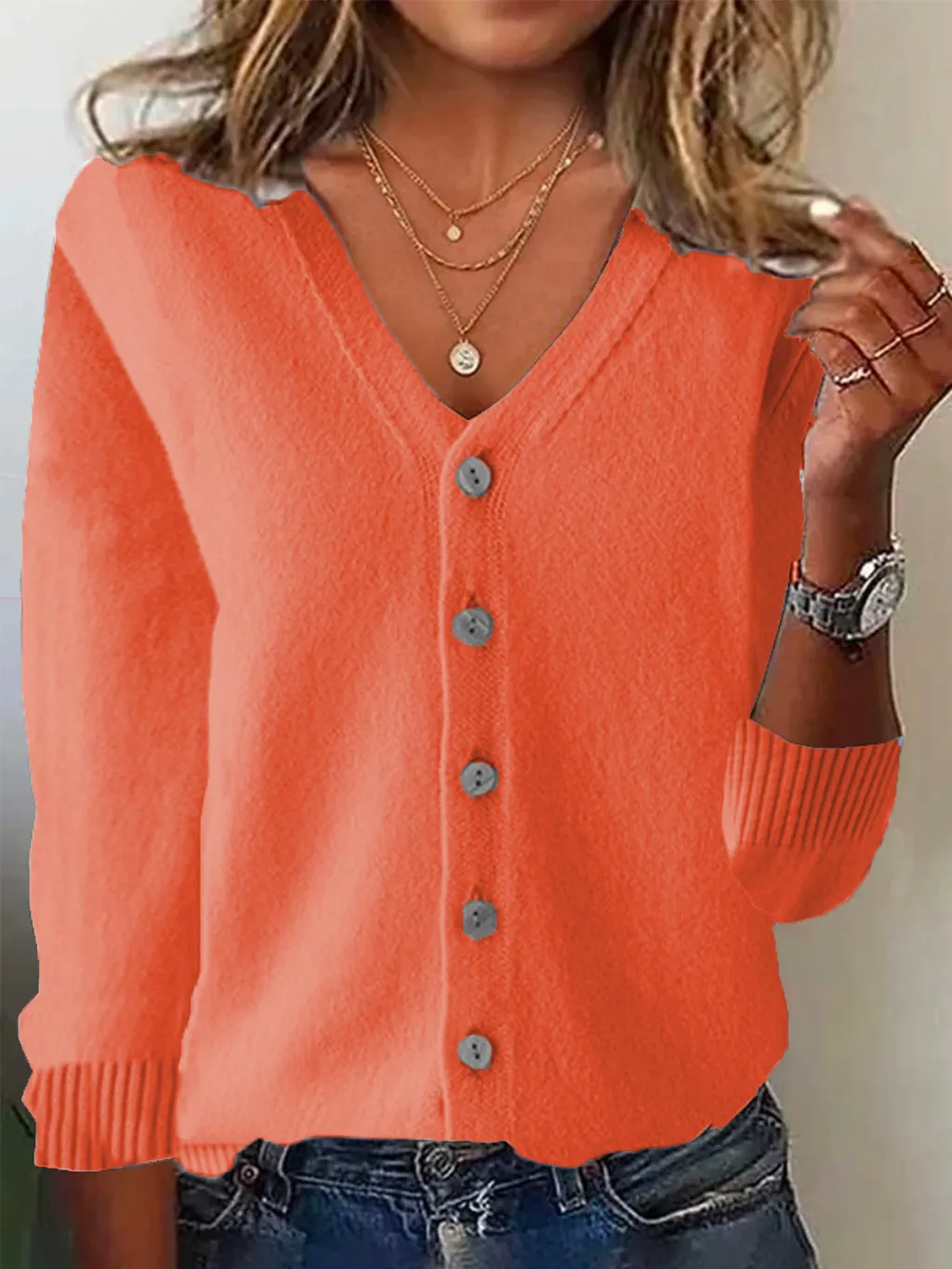 Women's Spring And Summer Knitted Sweater Coat - Orange