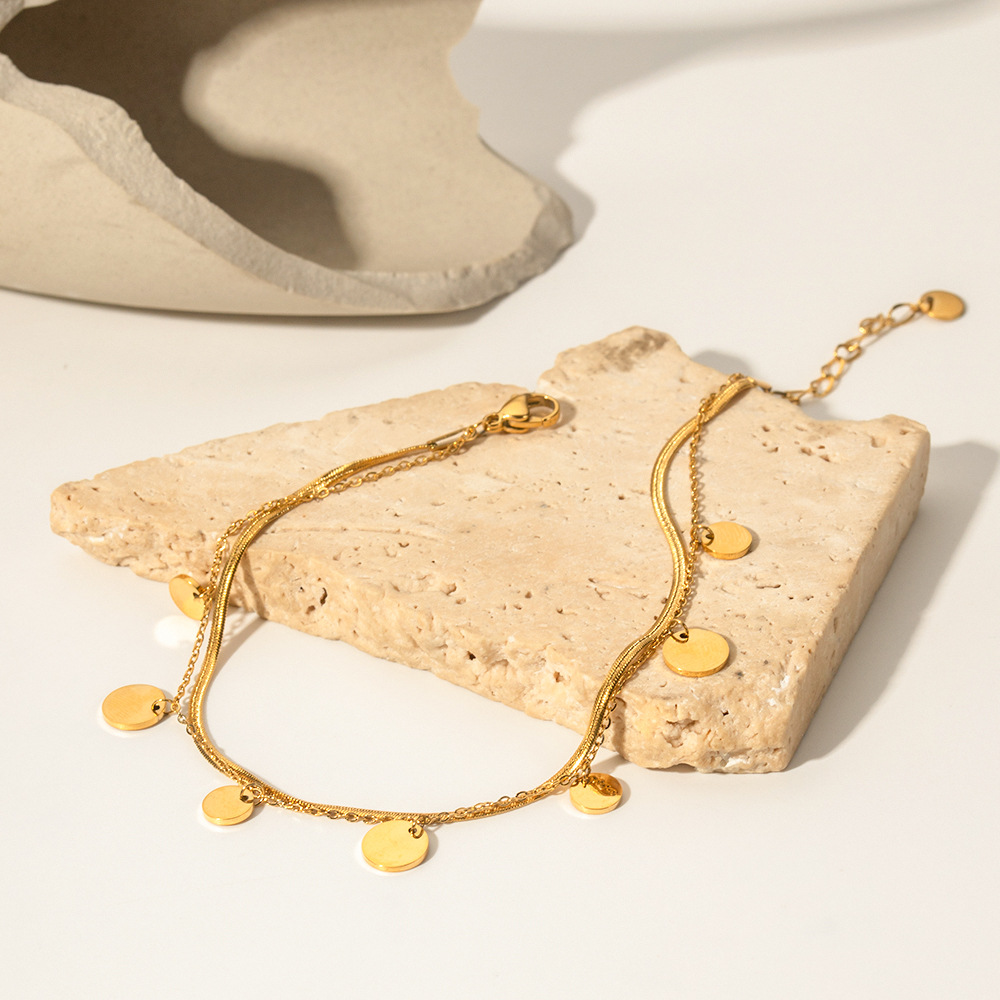 Women's Retro Stainless Steel Double-layer Circular Ankle Chain
