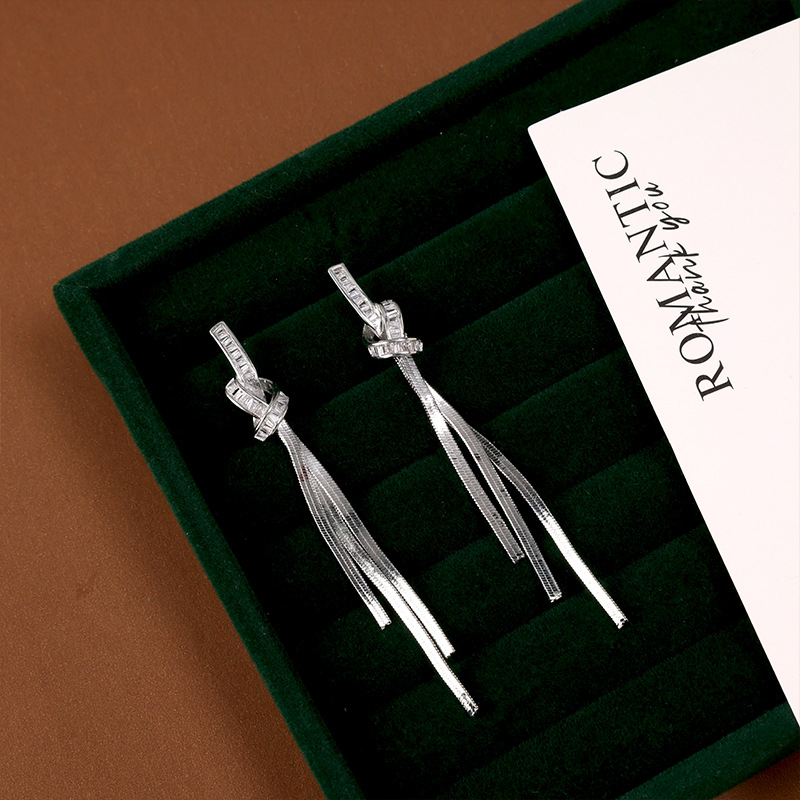 Zircon Knot Tassel Earrings For Women Minority Simple