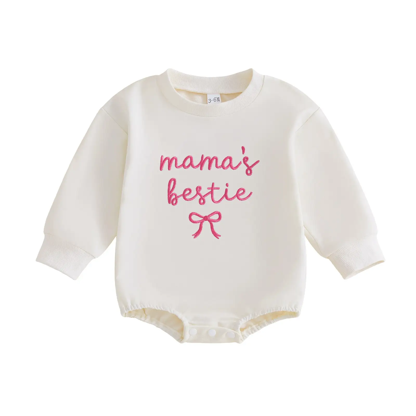 Letter Bow-knot Embroidered Long-sleeve Romper