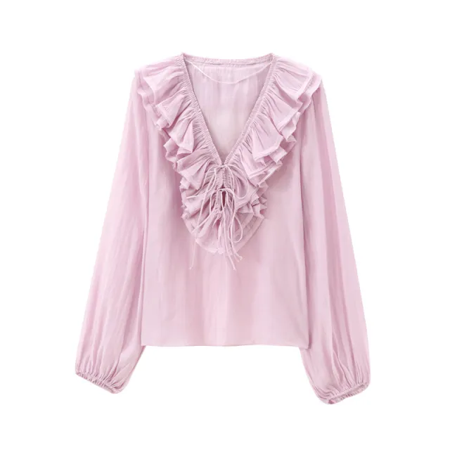 European And American Style Laminated Decoration Loose Pullover Shirt Pink - Shop at LoveMi