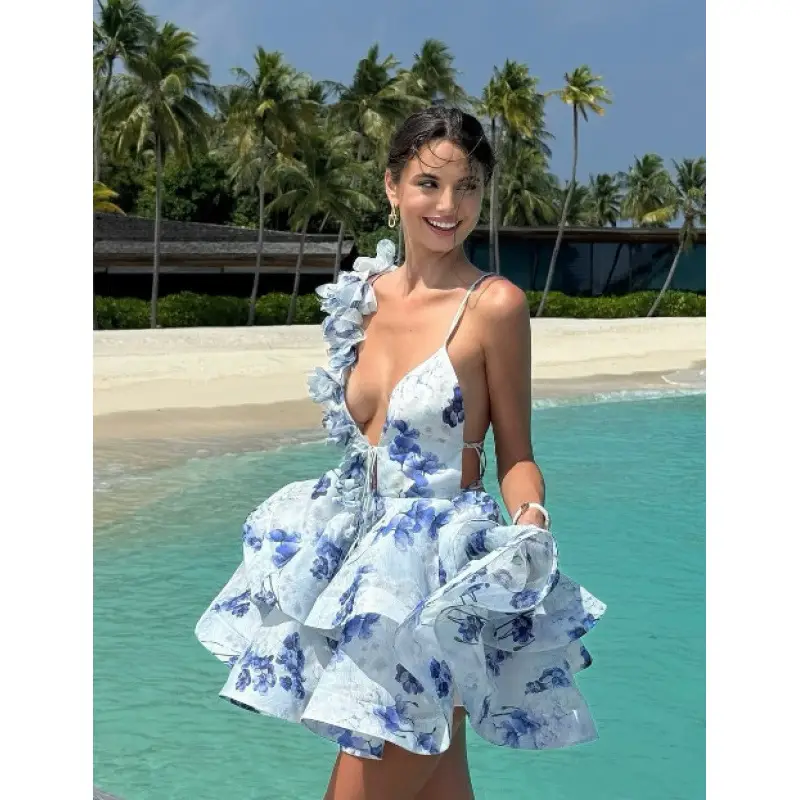 Women's Floral Halter Spaghetti Straps Jumpsuit Skirt