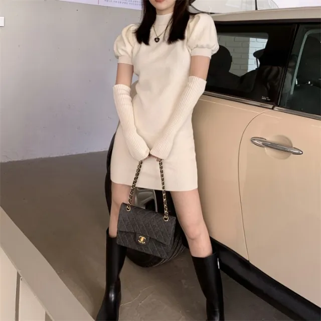 Womens Slim fit Red Knitted Dress White - Shop at LoveMi