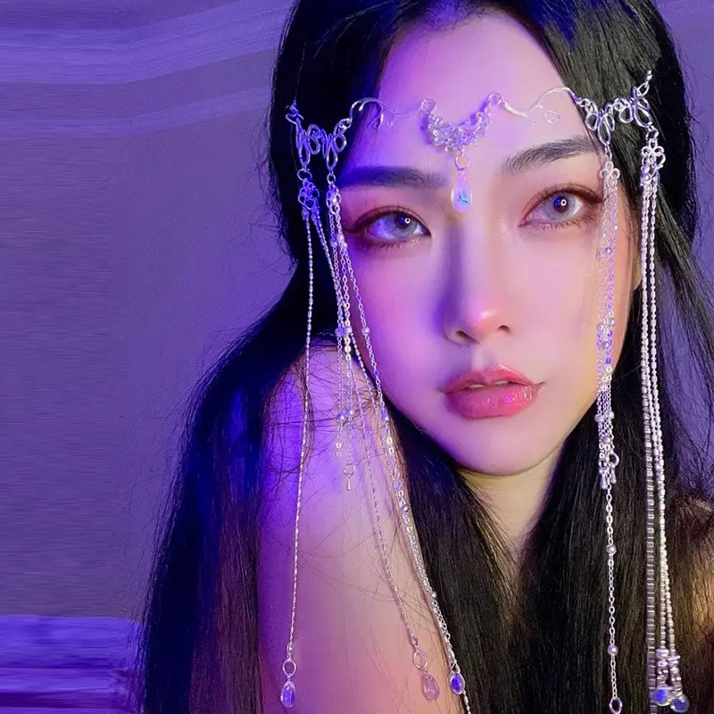 Head Veil Forehead Accessory Fashionable Waterdrop-Shaped Long
