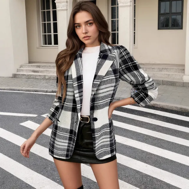 Autumn And Winter Christmas Red Plaid Long Sleeve Suit Coat Gray - Shop at LoveMi