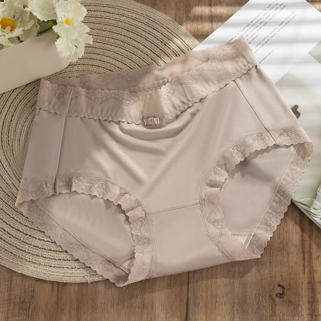 Mulberry Silk Crotch Mid Waist Traceless Triangle Lace Panties Coffee - Shop at LoveMi