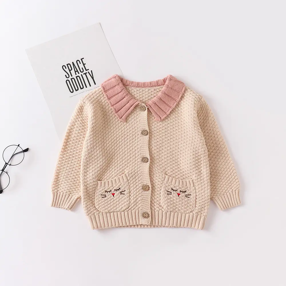 Embroidered Pocket Knitted Coat Cute Wild Going Out