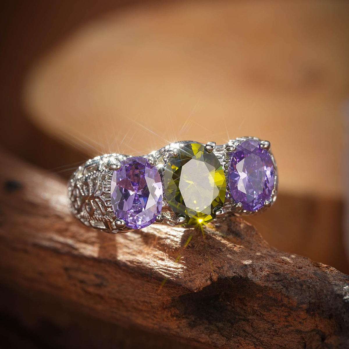 Hand Inlaid Color Zircon Ring