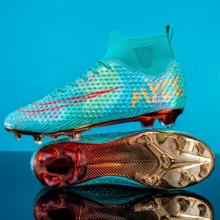 Men's Outdoor Training Gold-plated Bottom High-top Soccer Shoes - Gold