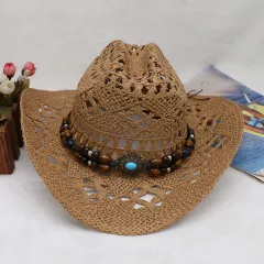 Bohemian Shell Straw Summer Beach Ethnic Style Hollow Sun Hat - Khaki - View 1