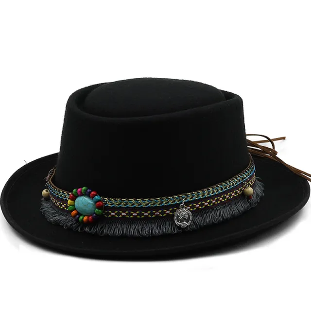 Women's Flat Top Flat Brim Woolen Hat Black - Shop at LoveMi