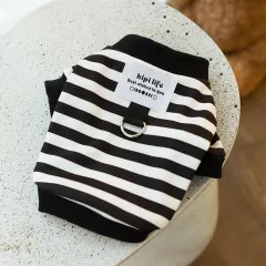 Spring Thin Velvet Puppy Clothes Simple Striped Traction Sweater - Black Stripes Drawable - View 1