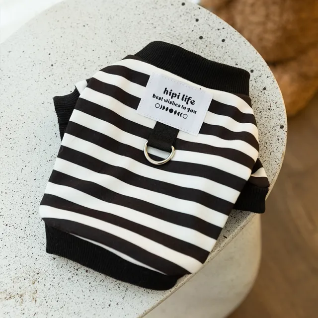 Spring Thin Velvet Puppy Clothes Simple Striped Traction Sweater Black Stripes Drawable - Shop at LoveMi