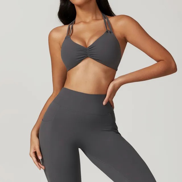 Push Up Halter Beauty Back Yoga Bra Top Gray - Shop at LoveMi