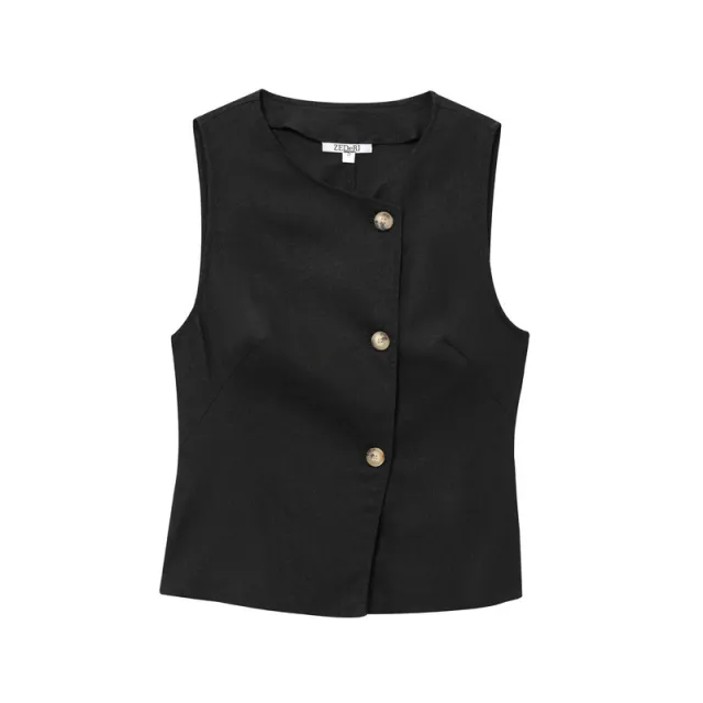 Linen Blend Double Breasted Vest Top With Belt Linen Blend Wide Leg Pants Top - Shop at LoveMi
