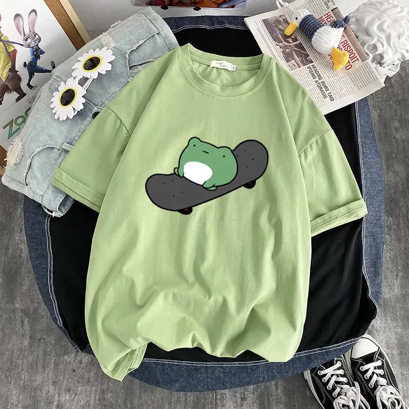 Frog Simple Cute Women's Clothing Round Neck T-shirt Women's Summer Short Sleeve Loose Slimming Top
