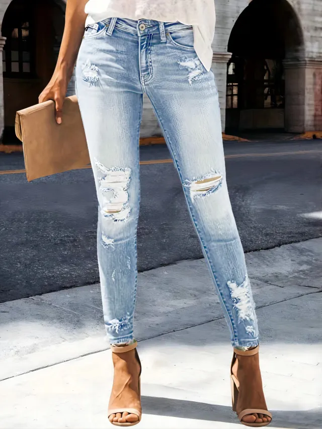 Jeans Women's High Elastic Slim Fit Slimming Light Blue - Shop at LoveMi