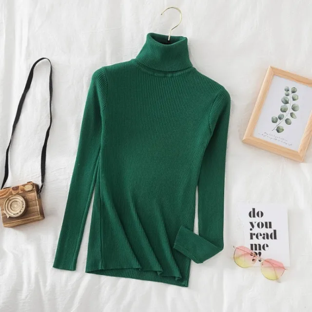 Turtleneck Slimming Sweater Top Pullover Dark Green - Shop at LoveMi