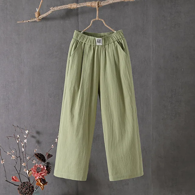 All match High Waist Plus Size Loose Middle aged And Elderly Cropped Wide leg Pants Green - Shop at LoveMi