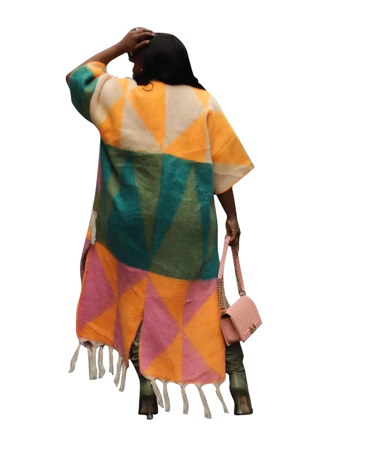 Women's Clothing Casual Multicolor Tassel Knitted Coat