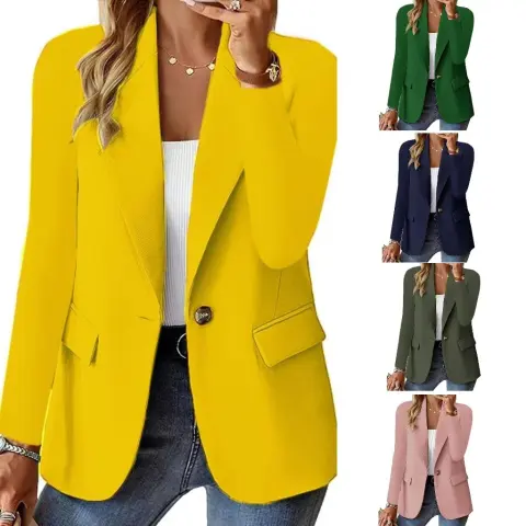 Fashion Casual Women Blazer Long-sleeved Solid Color Cardigan Small
