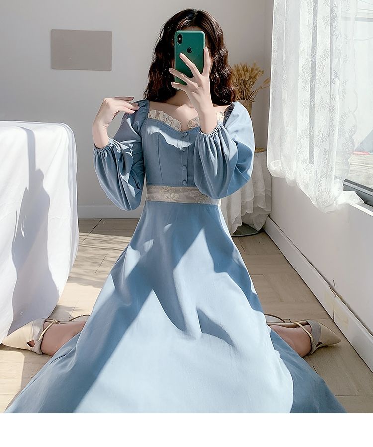 French Retro Square Collar Dress